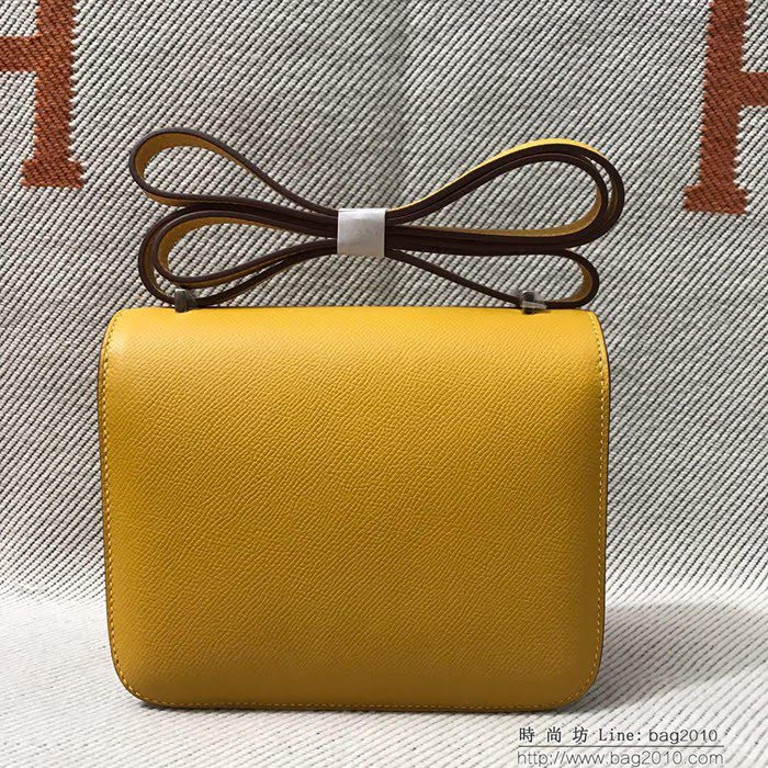 HERMES愛馬仕 H空姐包 進口原廠EP皮 頂級蜜蠟製作 街拍必備單品 琥珀黃金銀 單肩斜挎包  Ama1564